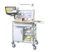 Sunflower ﻿﻿﻿Medium KINECT EPMA Ward Drug Trolley with Laptop Arm & Bracket, Trays and 1 Secure Bottom Storage Cabinet