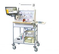 Sunflower Medium EPMA Ward Drug Trolley with Laptop Arm & Bracket, Trays and Bottom Shelf