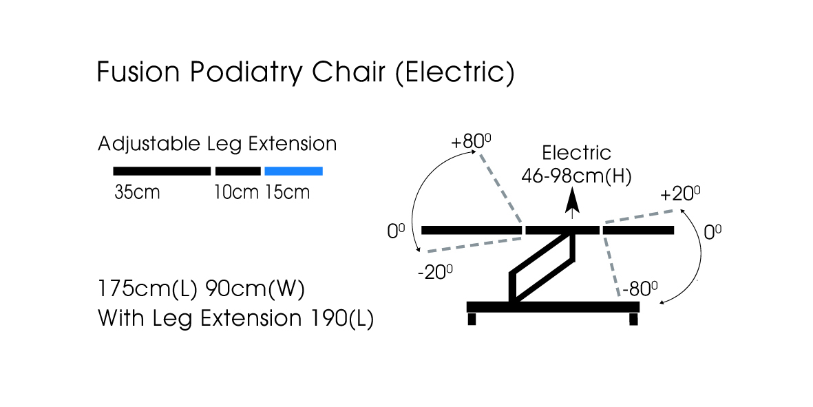 Sunflower Fusion Podiatry Chair, Electric Height Adjustment, Gas Assisted Head and Split Adjustable Length ﻿and Foot Sections